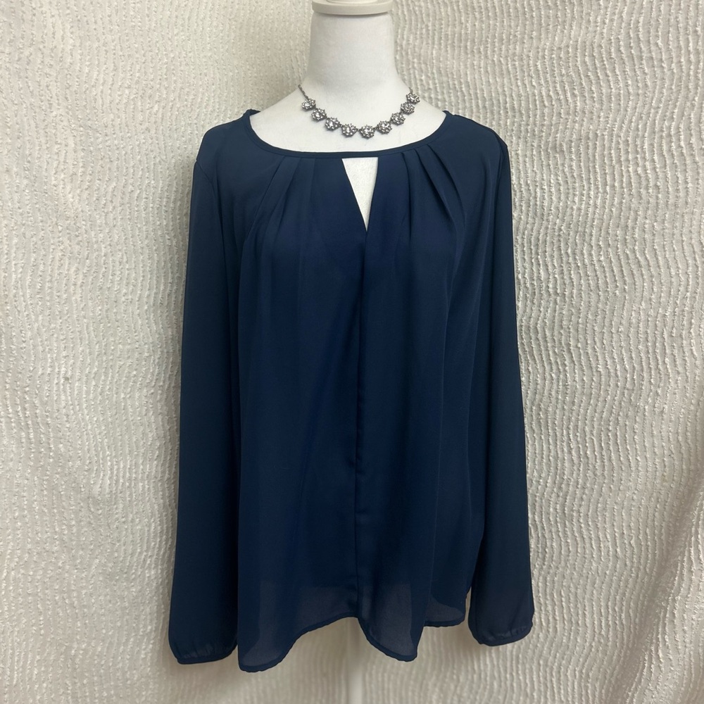 Pleione Women’s Blouse Size XL Navy Blue Flowy Top Boho